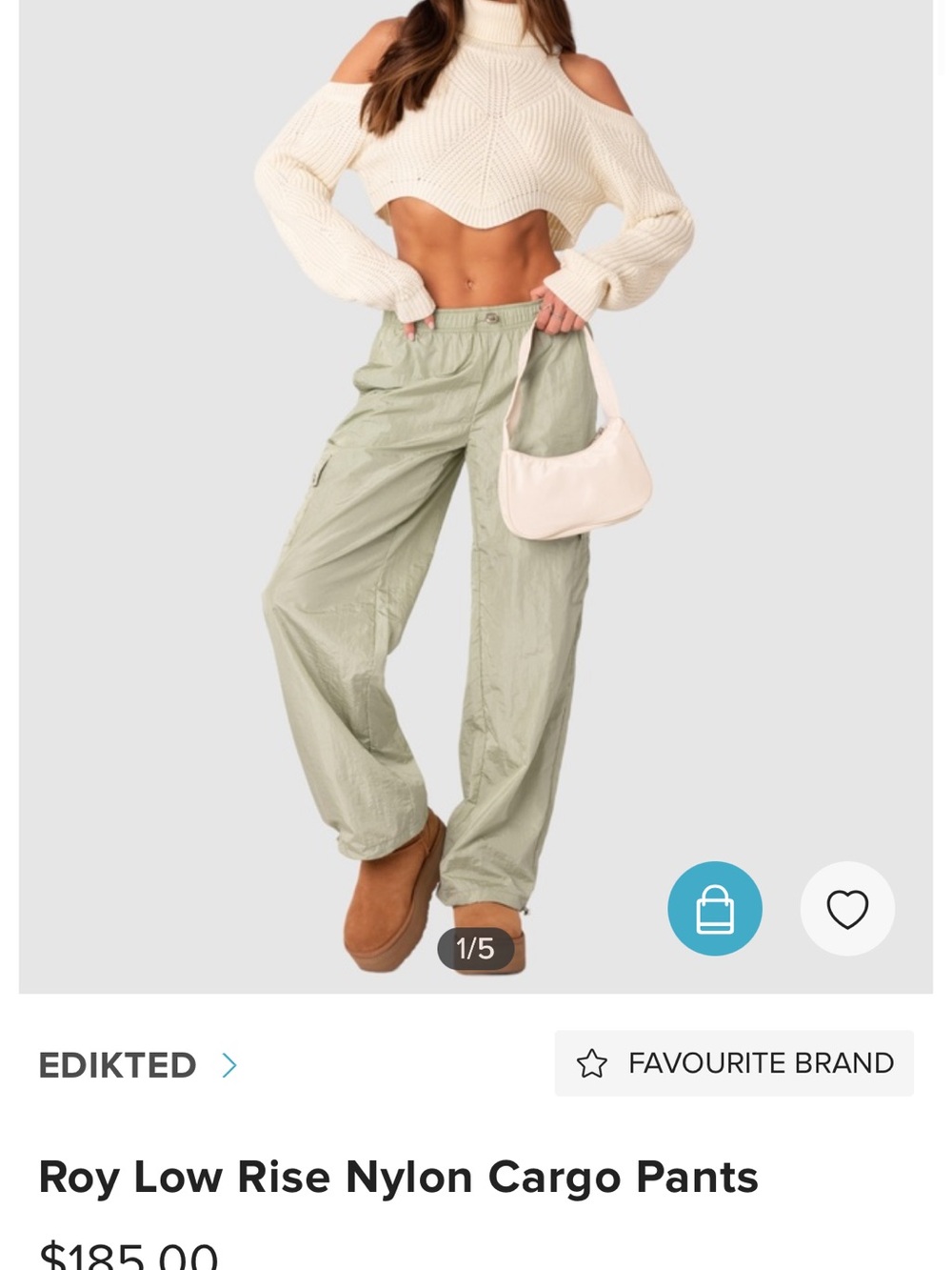 Edikted Sage Green Roy Low Rise Nylon Cargo Pants